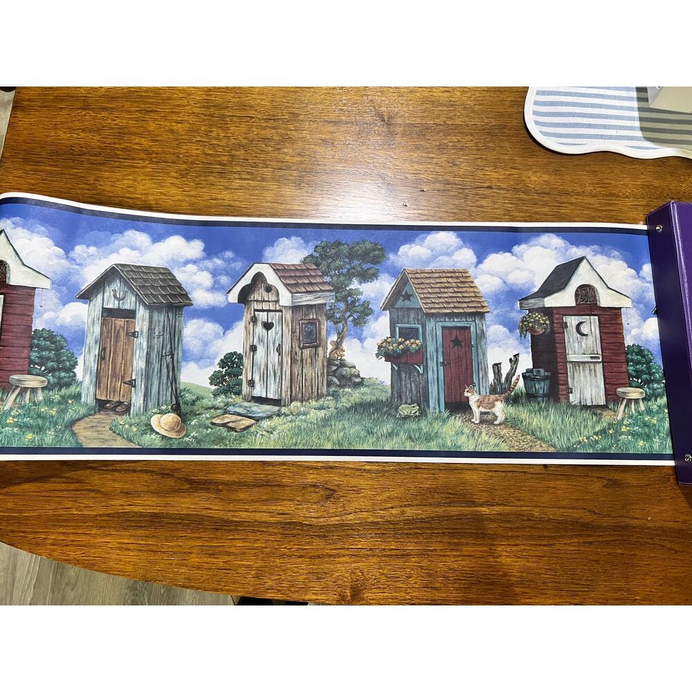 Set of 2 Primitive Country Outhouse Wallpaper Borders 15ft x 10.5in